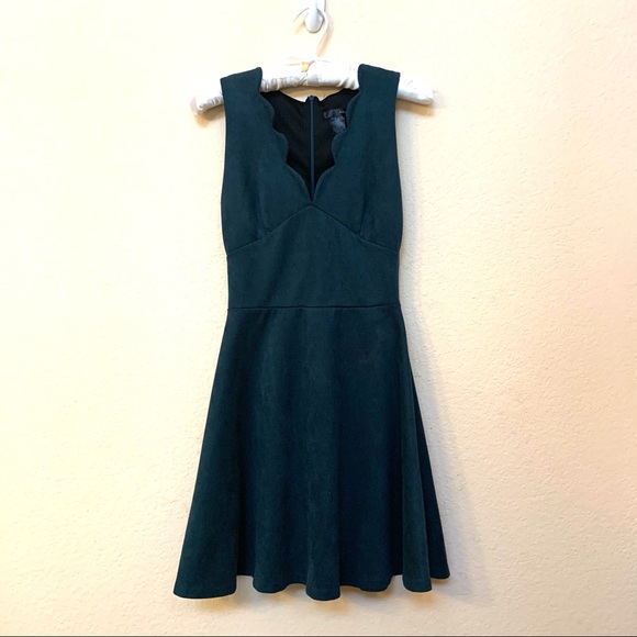Aqua Green Faux Suede Scalloped Neckline Dress XS - Picture 4 of 10
